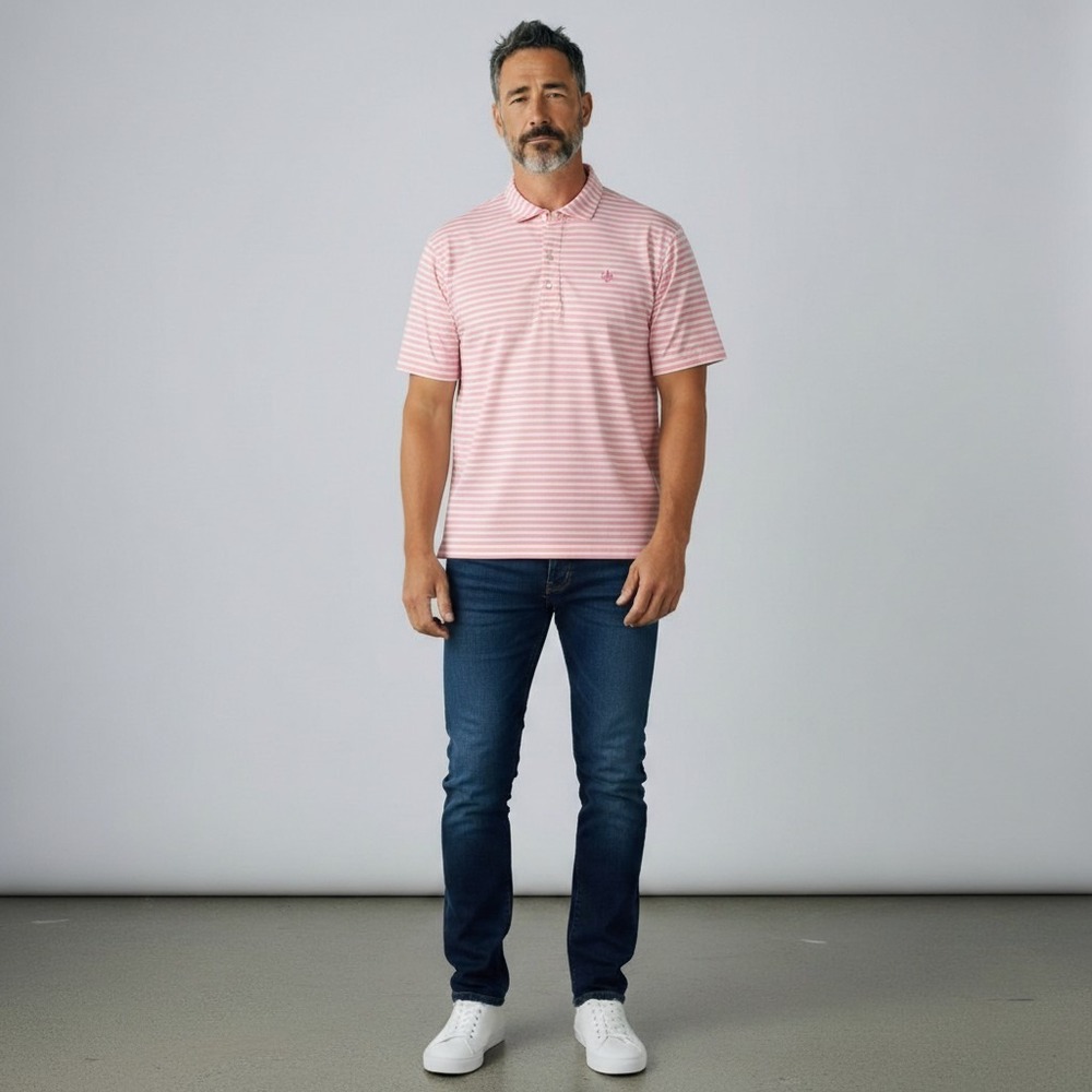 Turtleson Augusta Country Club Performance Polo Mens Large Pink White Striped